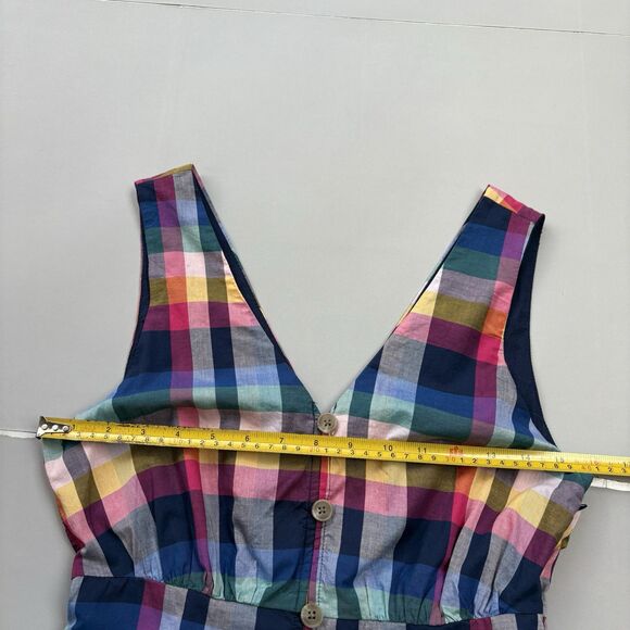 J. CREW Women 2 Mixed Madras Plaid Button-Up Picnic Midi Dress V-Neck Pockets - Picture 10 of 15